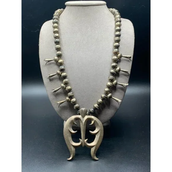 Squash Blossom NAJA Pendant Sterling Silver Native American Silver Pearls Long C
